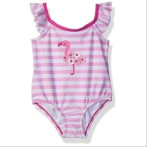 Kilo And Max | Pink & White Striped Flamingo Swimsuit One Piece Ruffle Strap 24M
